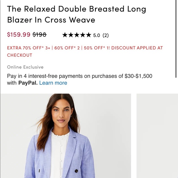 Relaxed double breasted long blazer in cross weave - Picture 3 of 5